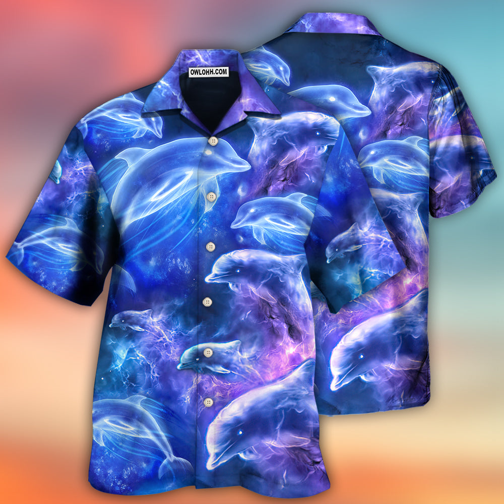 Dolphin Galaxy Neon Glow Style - Hawaiian Shirt 
