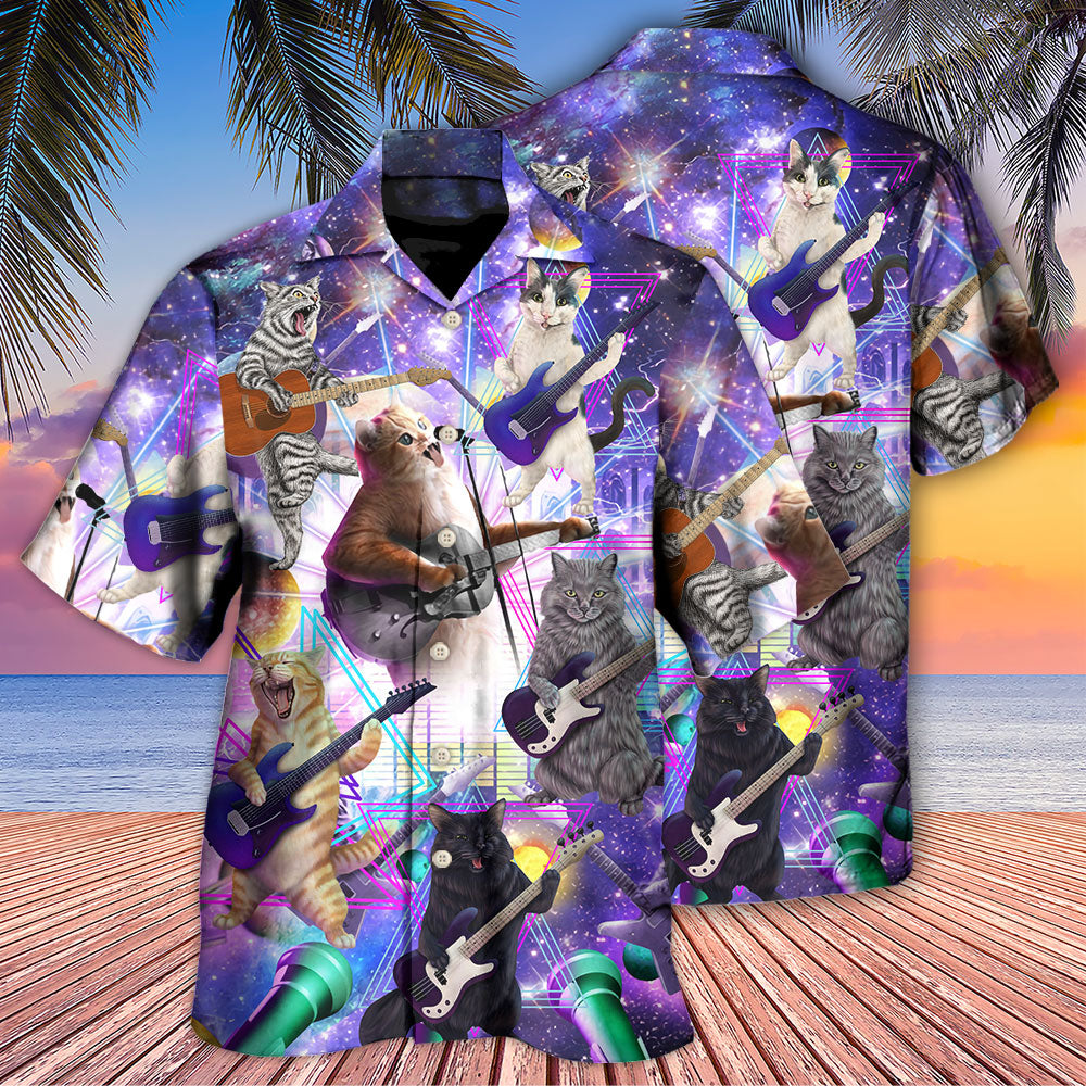 Guitar Music Cat Playing Guitar And Galaxy - Hawaiian Shirt 