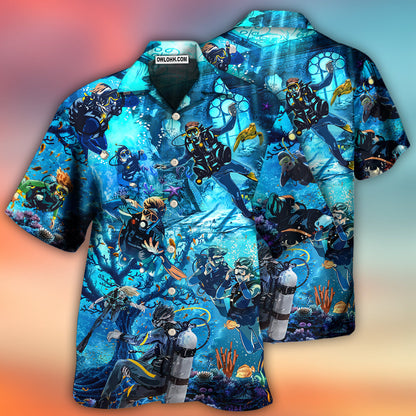 Diving Under The Sea Art Style - Hawaiian Shirt 