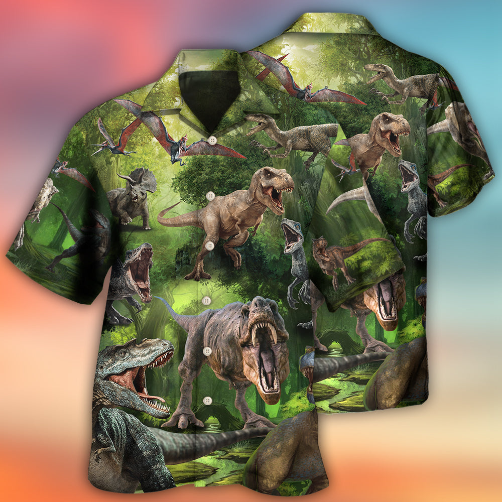 Dinosaur Cool In The Forest Style - Hawaiian Shirt 