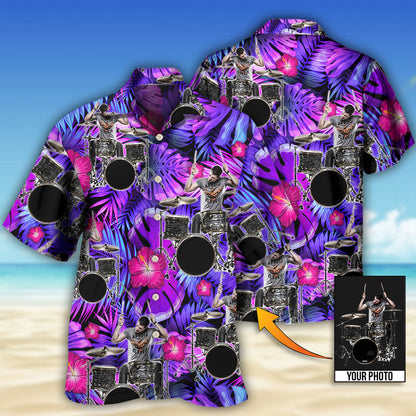 Drum Purple Tropical Style Custom Photo - Hawaiian Shirt 