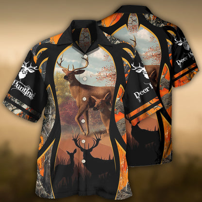 Hunting Deer Orange Camo Background - Hawaiian Shirt 