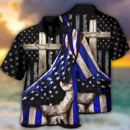 Jesus Back The Blue Faith Cross - Hawaiian Shirt 