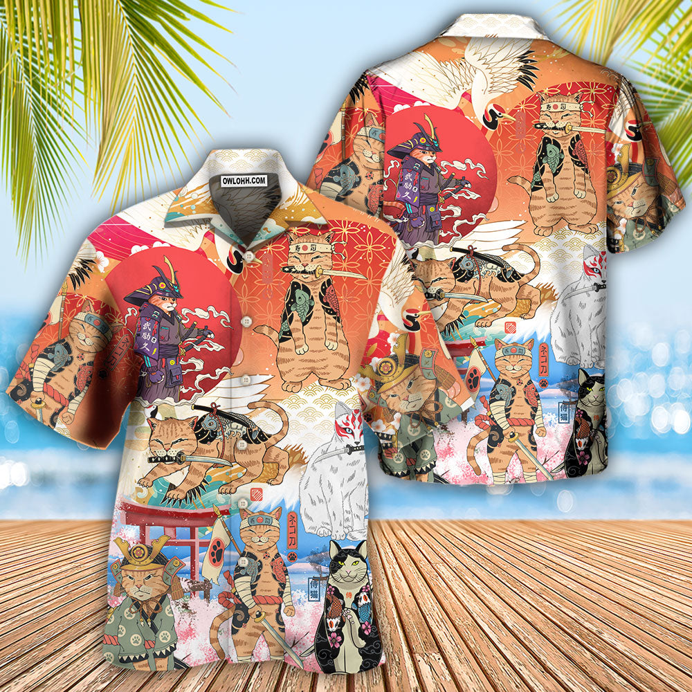 Samurai Cat Funny Art Japanese - Hawaiian Shirt 