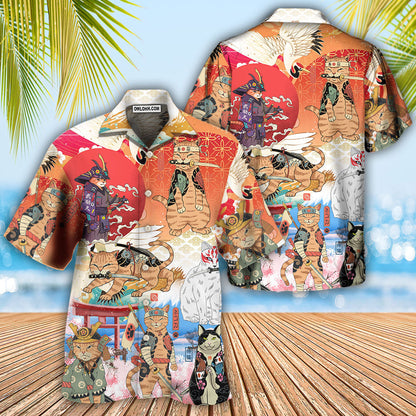 Samurai Cat Funny Art Japanese - Hawaiian Shirt 