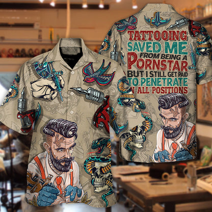 Los tatuajes me salvaron de ser una estrella porno, divertido estilo vintage de tatuajes - Camisa hawaiana unisex para hombres y mujeres