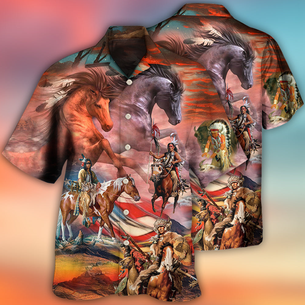 Native American Independence Day Horse American Flag - Hawaiian Shirt 