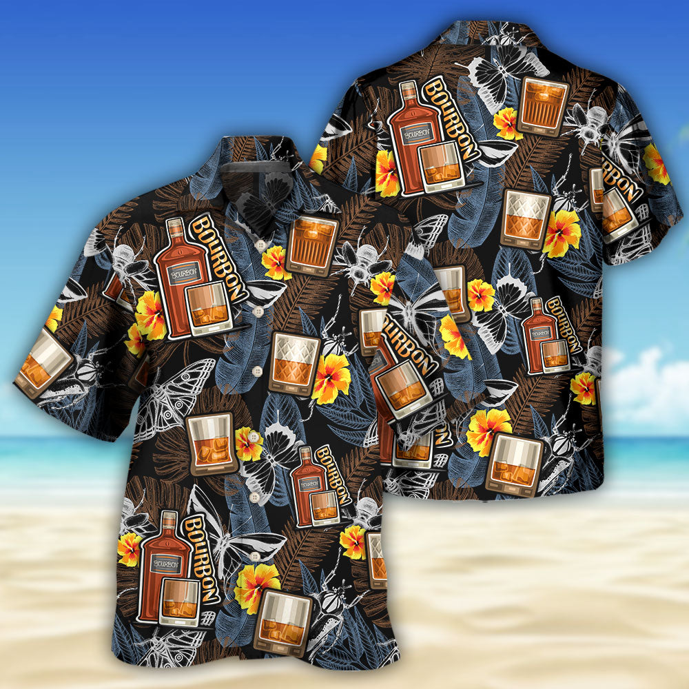 Wine Bourbon Drinking Butterflies Tropical - Hawaiian Shirt 