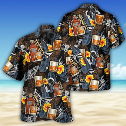 Wine Bourbon Drinking Butterflies Tropical - Hawaiian Shirt 