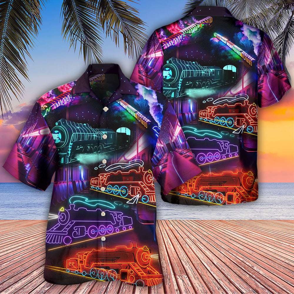 Train Neon Art Night Life - Hawaiian Shirt 