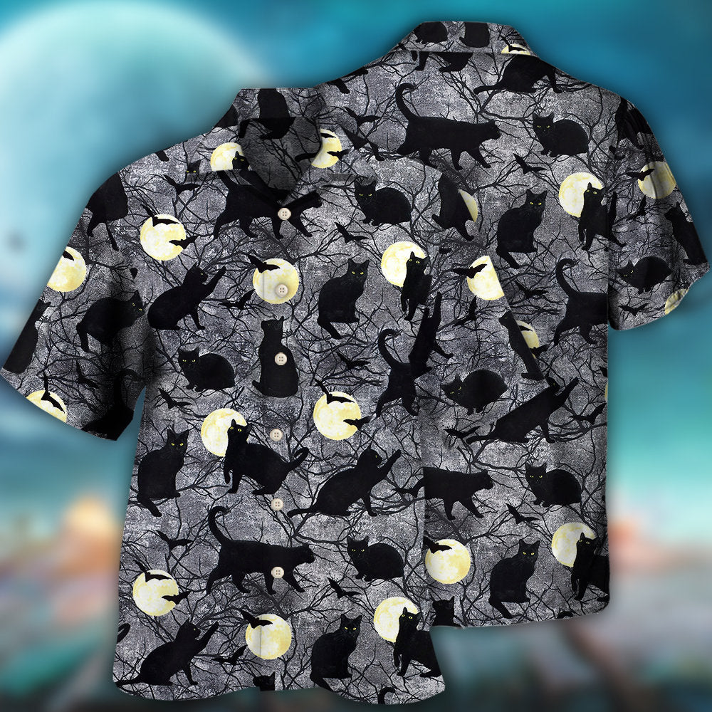 Halloween Black Cat Pattern - Hawaiian Shirt 