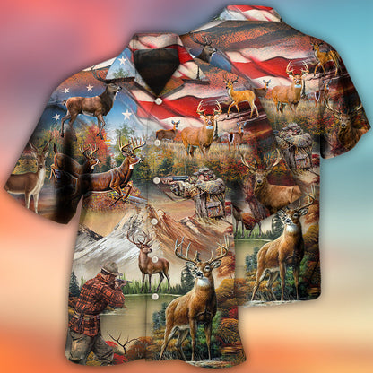 Hunting Independence Day Deer American Flag - Hawaiian Shirt 