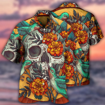 Skull Floral Skull Hummingbird - Hawaiian Shirt 