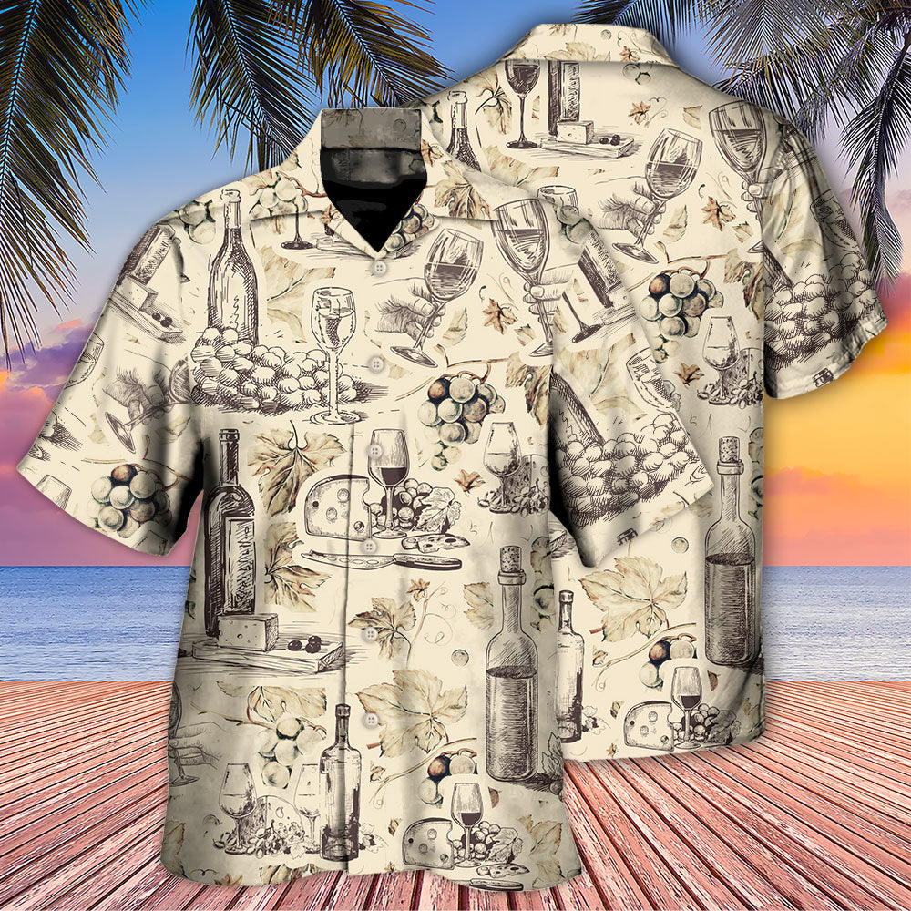 Wine And Grape Retro Art - Hawaiian Shirt 