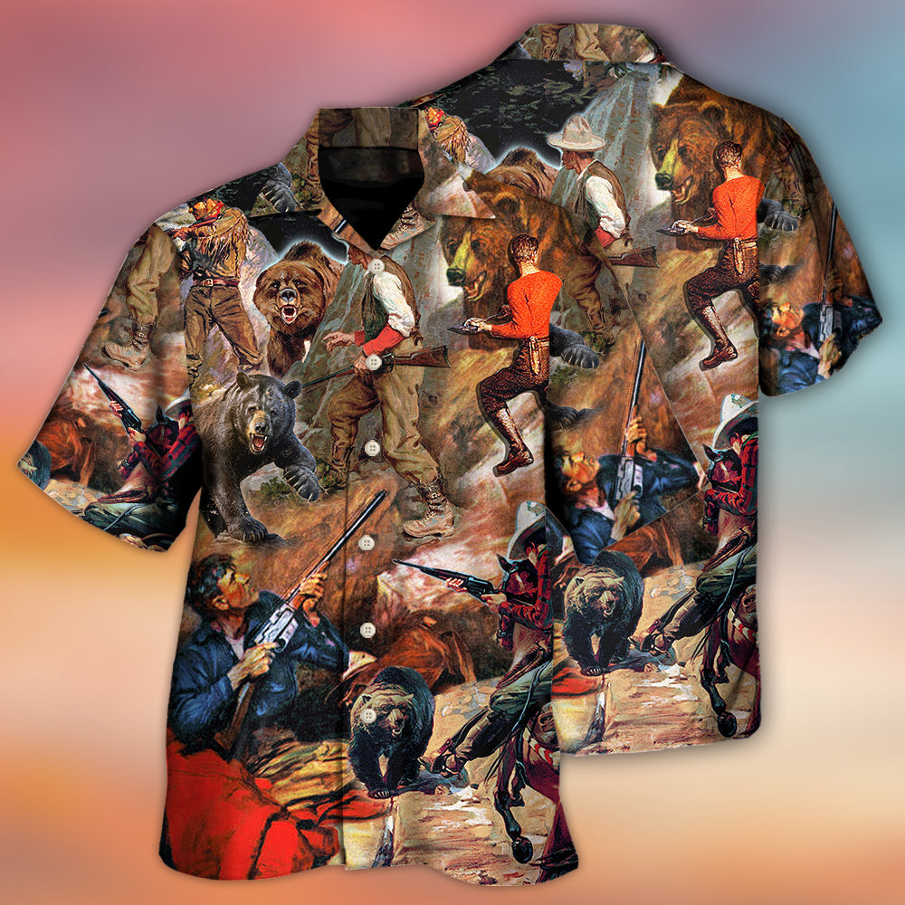 Hunting Bear Cow Boy Cool Art Style - Hawaiian Shirt 