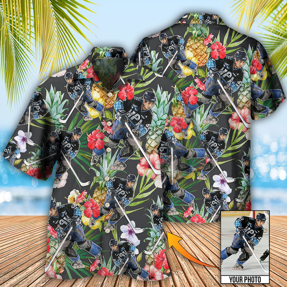 Hockey Tropical Flower Pineapple Custom Photo - Hawaiian Shirt 