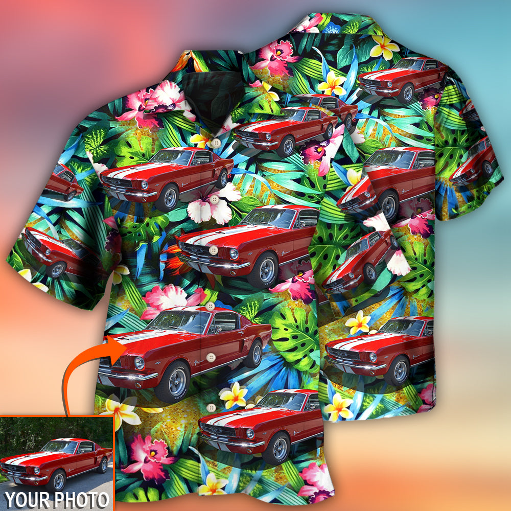 Car Mustang Car Modern Classic Tropical Flower Custom Photo - Hawaiian Shirt 