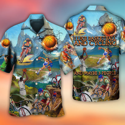 Cycling And Basketball Moutain Painting Lover - Hawaiian Shirt 