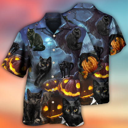 Halloween Black Cat Dark Night Style - Hawaiian Shirt 