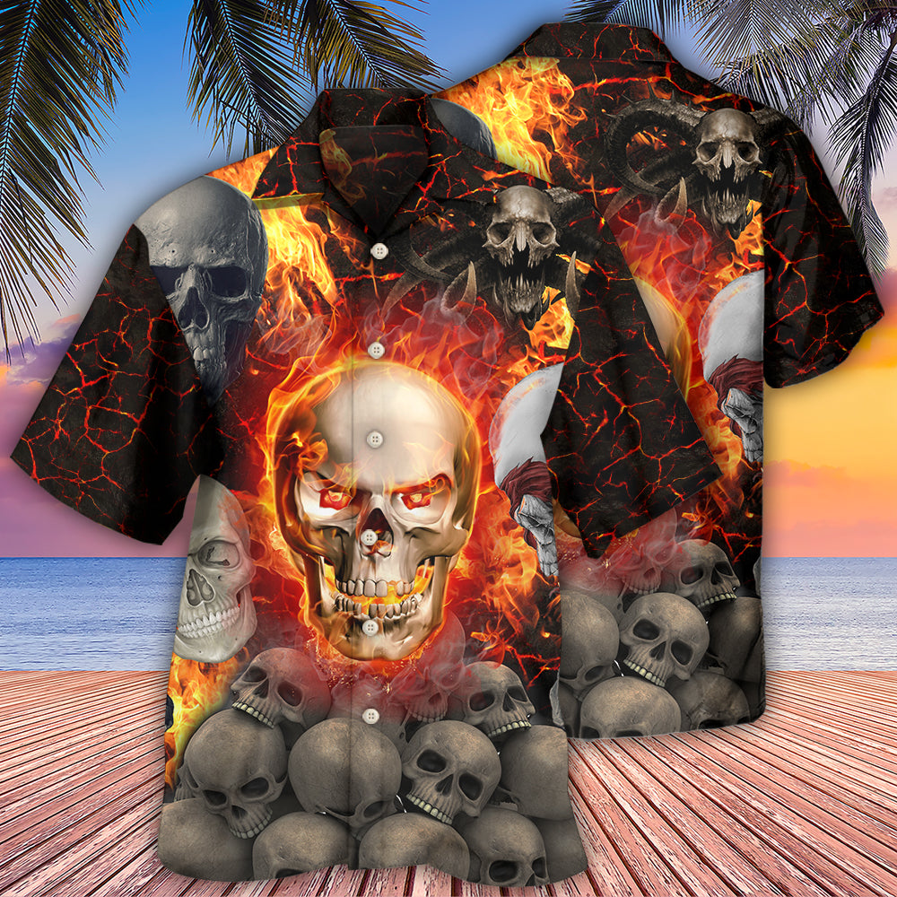 Skull Lava On Fire - Hawaiian Shirt 