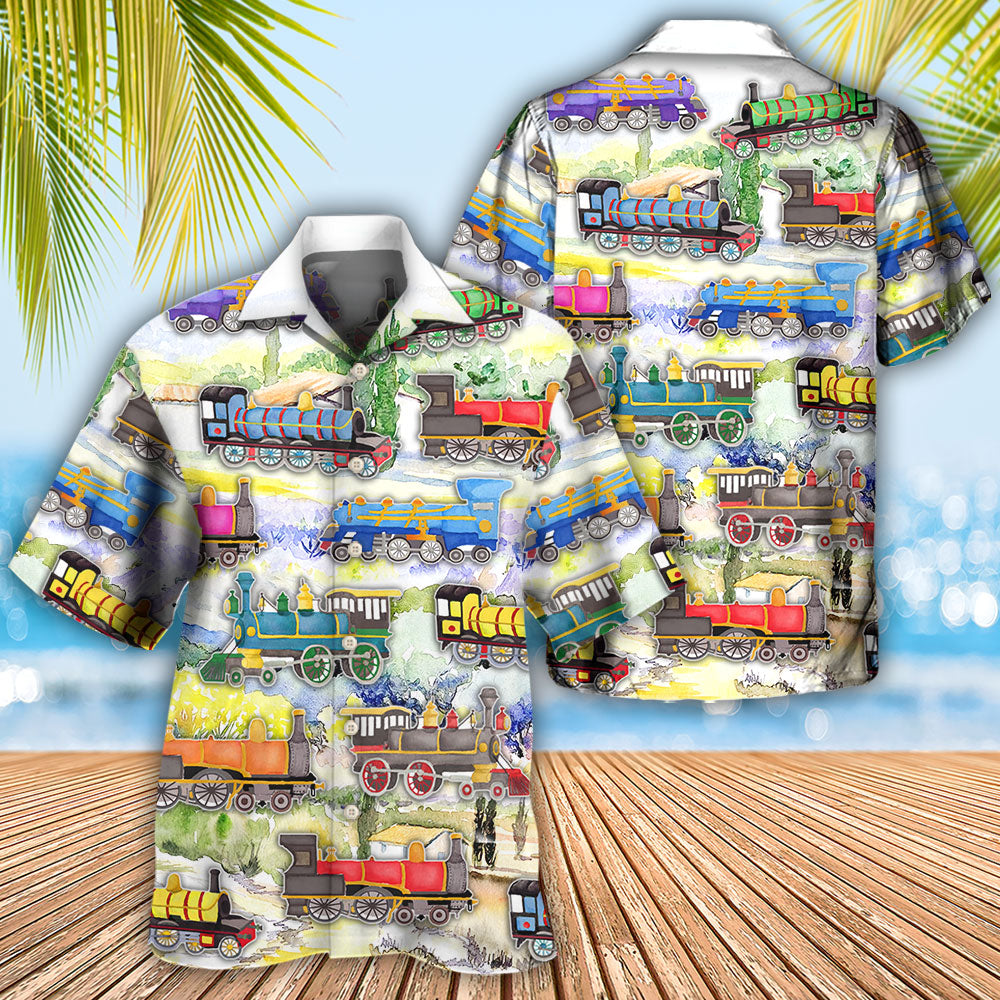 Train Watercolor Art Mountain - Hawaiian Shirt 