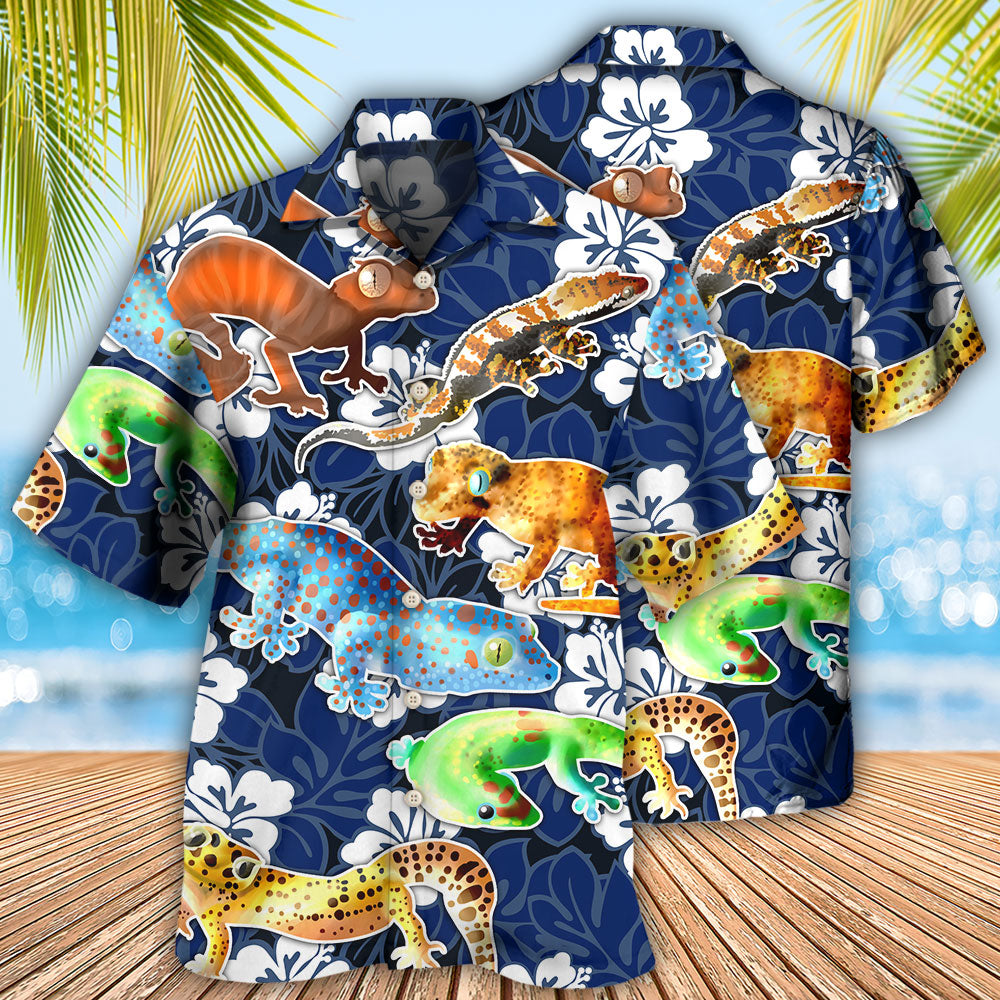 Leopard Gecko Blue Tropical Flower - Hawaiian Shirt 