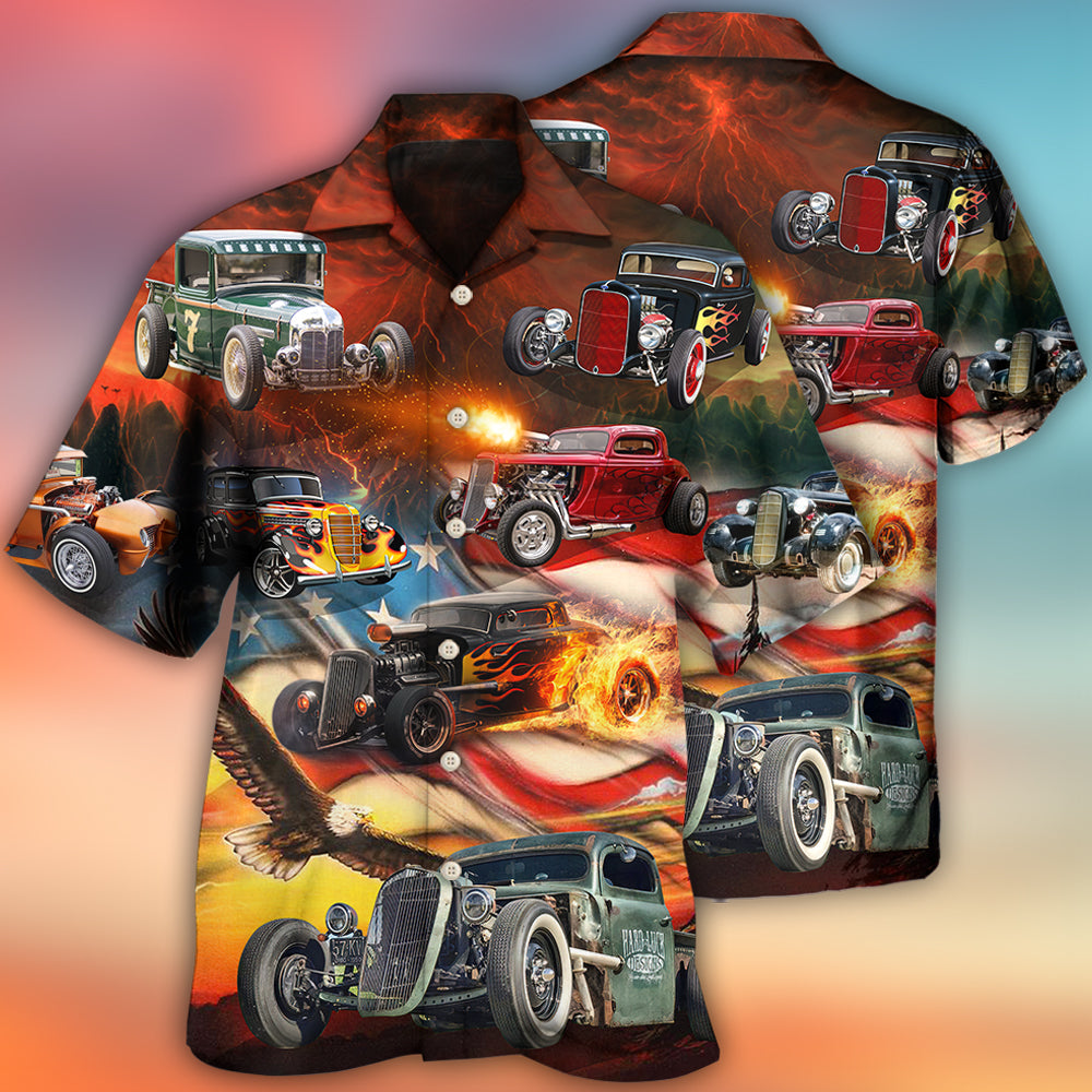 Hot Rod Independence Day American Flag - Hawaiian Shirt 