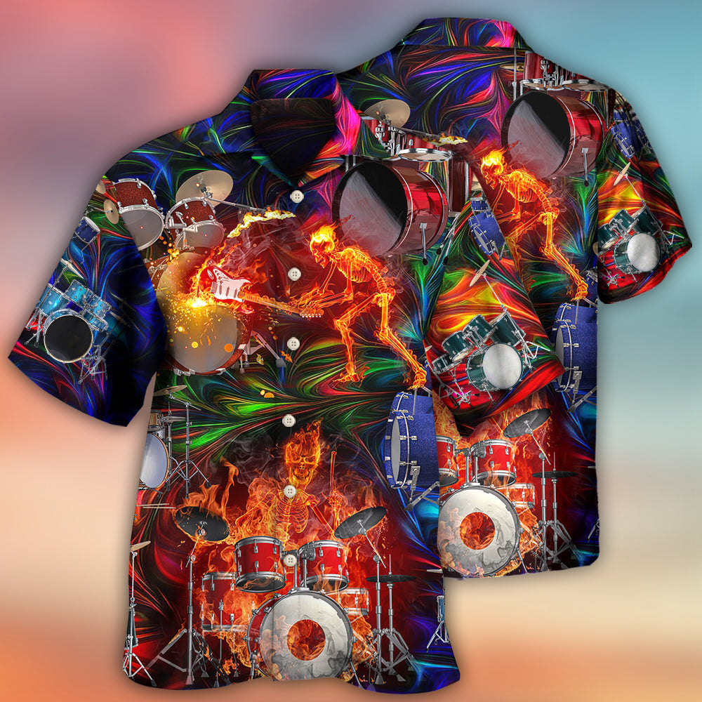 Drum Is My Life Fire Skull Colorful Style - Hawaiian Shirt 