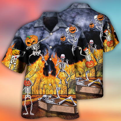 Halloween Skeleton Party Pumpkin Burning Scary - Hawaiian Shirt 