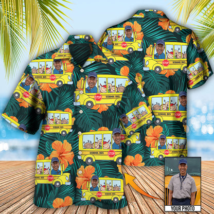 School Bus Driver Tropical Custom Photo - Hawaiian Shirt 