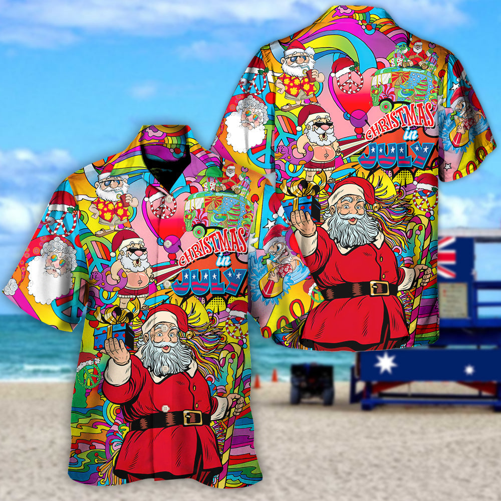Christmas In July Santa Hippie Sending Gift In Summer - Unisex Hawaiian Shirt For Men and Women