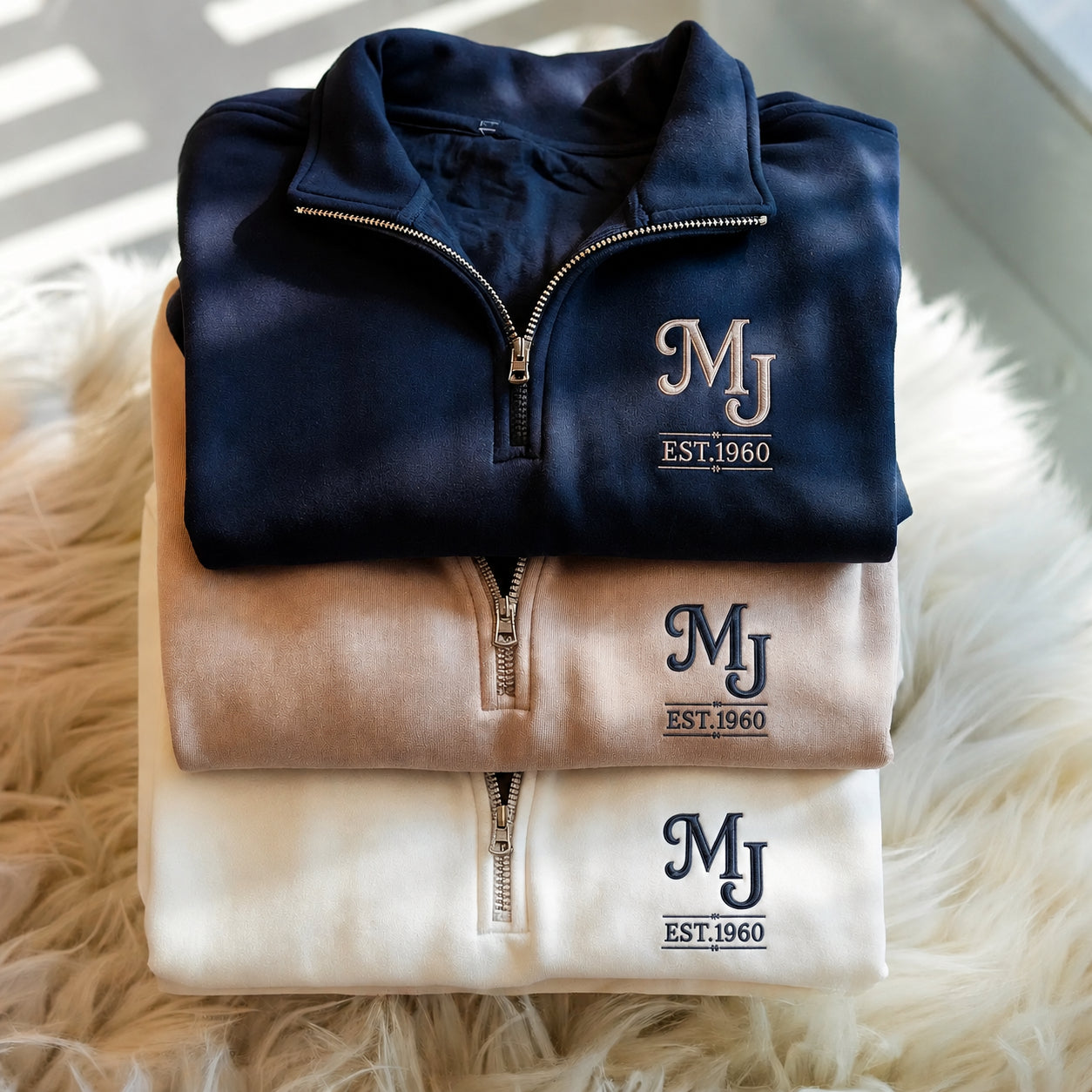 1960 Custom Monogram Embroidered with Name and Year For Birthday, Anniversary, Mother Dad Gift, Couple Gift, Husband Wife Gift, Family Gift Unisex Sweatshirt, Quarter Zip Sweatshirt, Hoodies, T-shirts