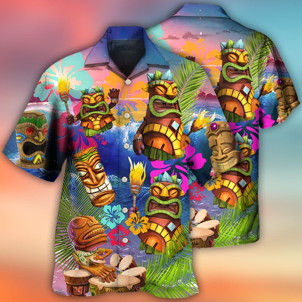 Tiki Aloha Tiki Happy Tropical Flower - Hawaiian Shirt 