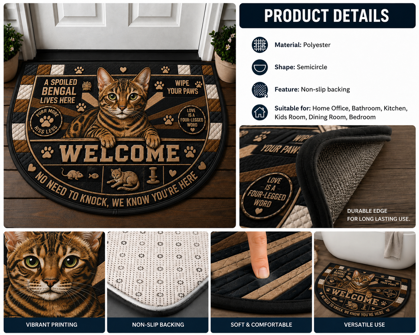 Indoor Cat Lives Here Doormat - Funny Cat Bedtime Welcome Mat - 5to9vibe