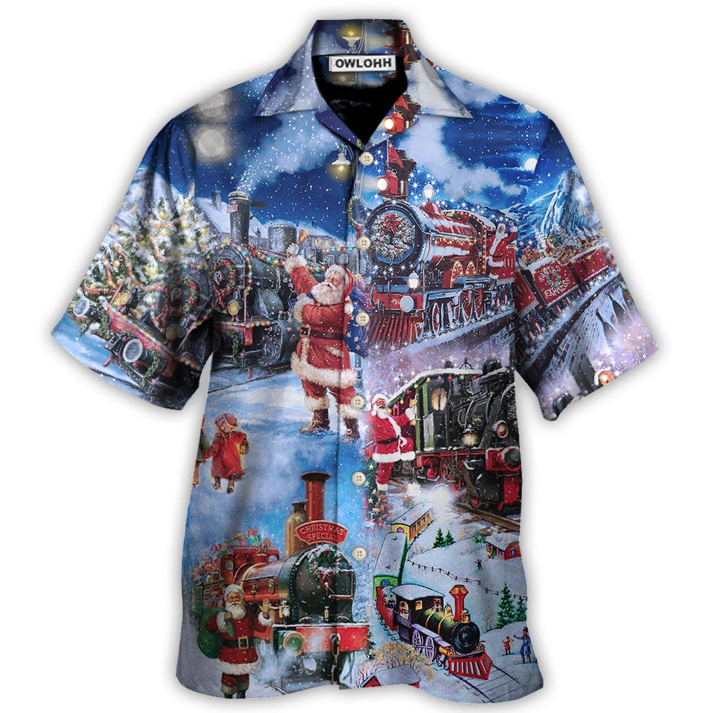 Hawaiian Shirt / Adults / S Train Christmas Santa And Train Happiness - Hawaiian Shirt 