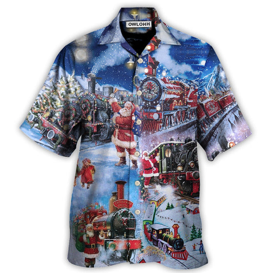 Hawaiian Shirt / Adults / S Train Christmas Santa And Train Happiness - Hawaiian Shirt 