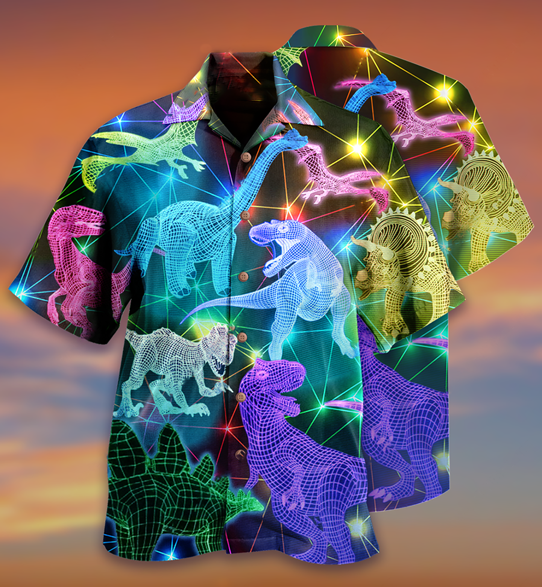 Dinosaur Fullcolor Neon Cool - Hawaiian Shirt 