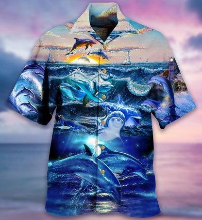 Dolphin Lovely Love Ocean Love Human - Hawaiian Shirt 