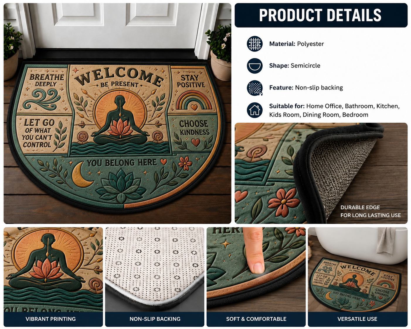 Welcome Be Present Mindfulness Doormat - Zen Calm Aesthetic Welcome Mat - 5to9vibe