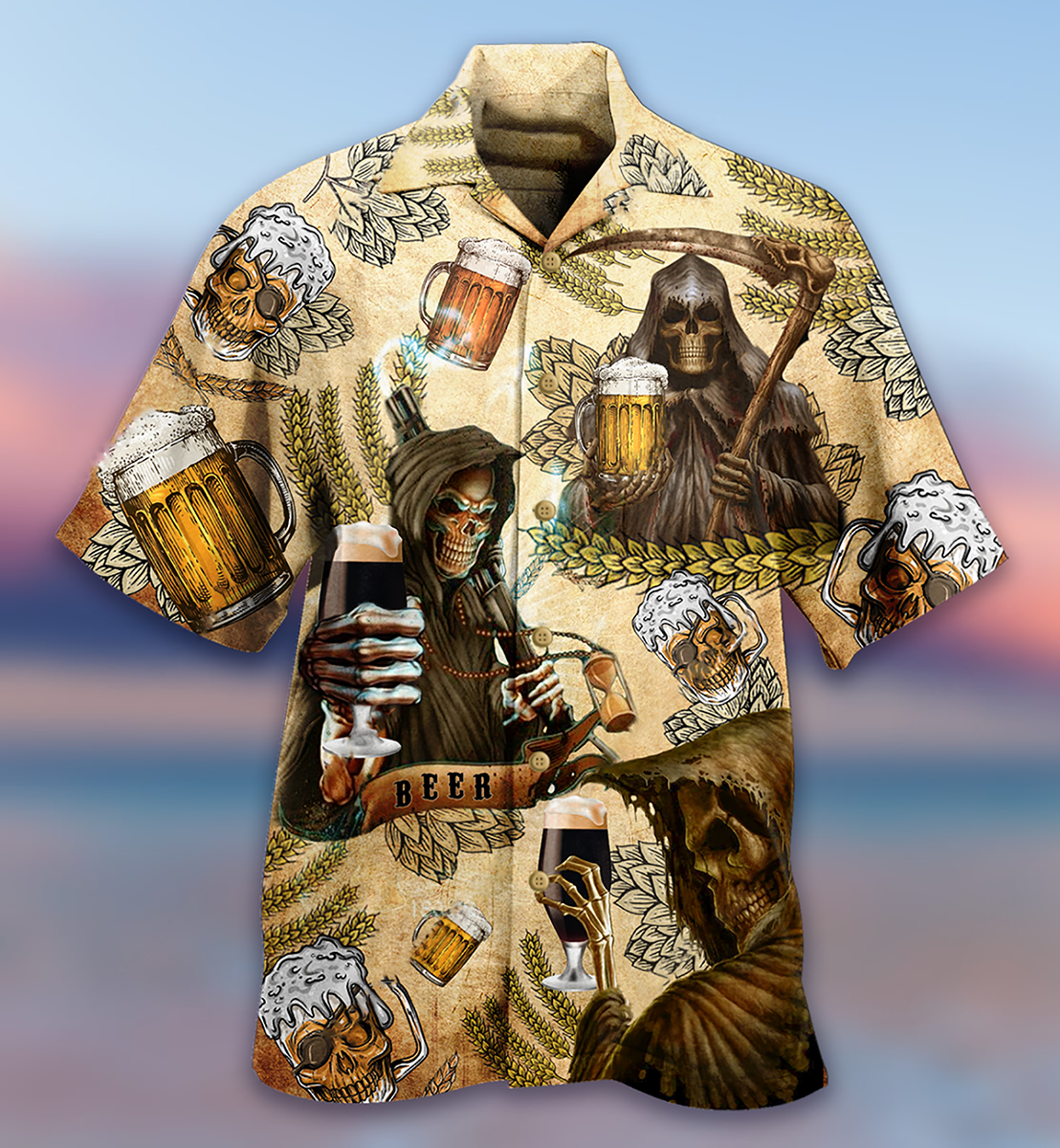 Beer Skull Love Beer Happy Day - Hawaiian Shirt 