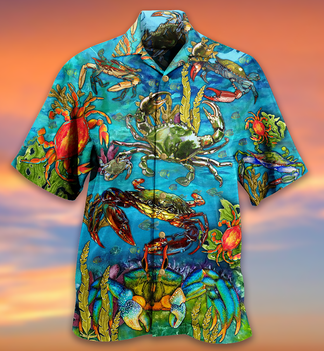 Crab Love Ocean Blue Art Style - Hawaiian Shirt 