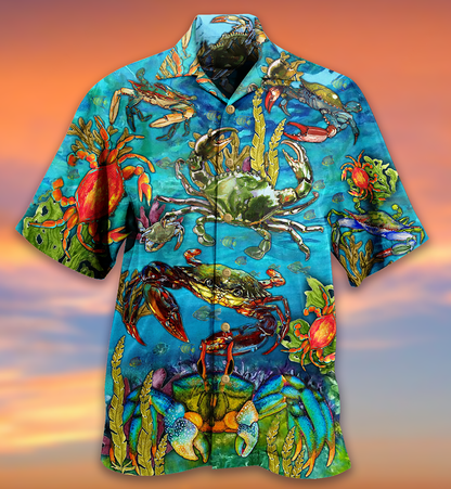 Crab Love Ocean Blue Art Style - Hawaiian Shirt 