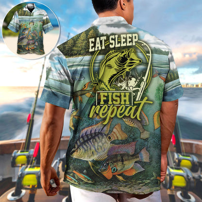 Fishing Eat Sleep Fish And Repeat - Unisex Hawaiian Shirt For Men and Women