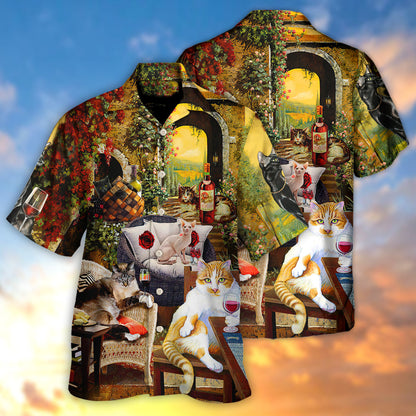 Cat Drink Wine and Judge - Hawaiian Shirt 