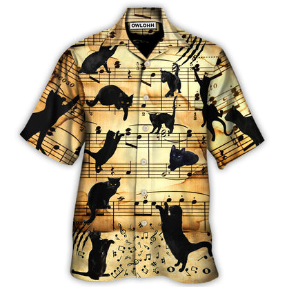 Hawaiian Shirt / Adults / S Black Cat Love Music Note - Hawaiian Shirt 