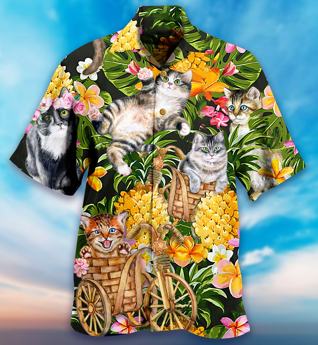 Cat Lovely And Flowers Garden - Hawaiian Shirt 