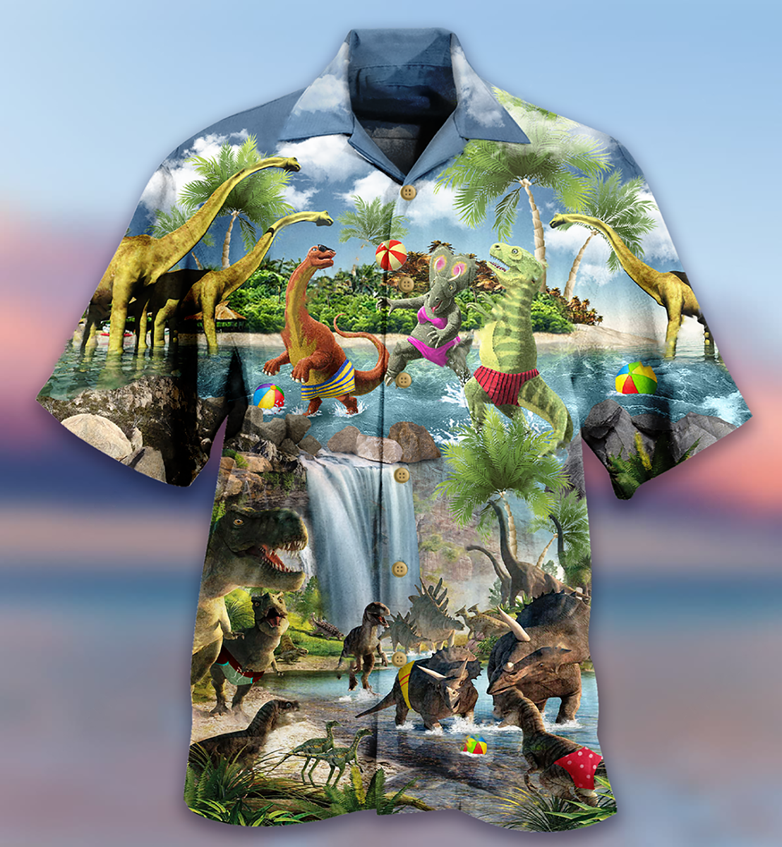 Dinosaur Love Swimming Love Beach Love Summer - Hawaiian Shirt 
