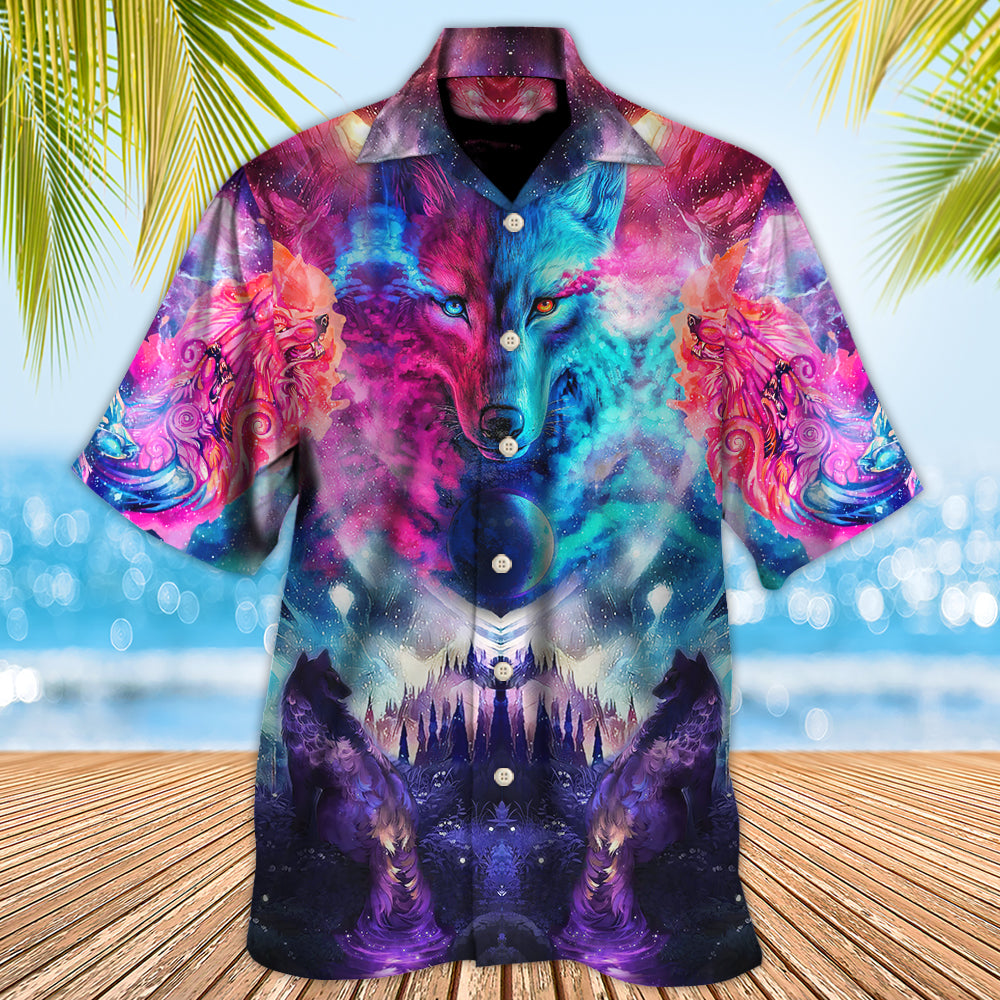 Wolf Colorful Loves Over Night - Hawaiian Shirt 