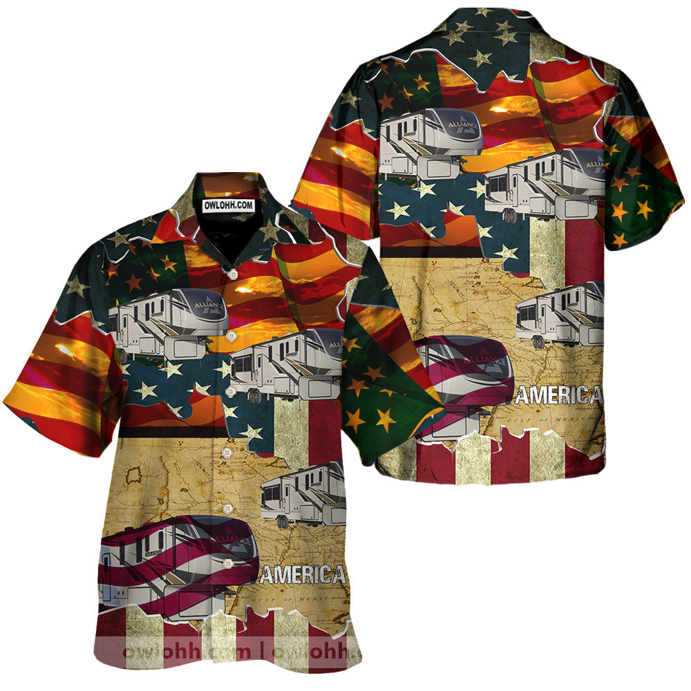 Coche, América, Atardecer, Personalizado - Camisa Hawaiana Unisex Para Hombres y Mujeres