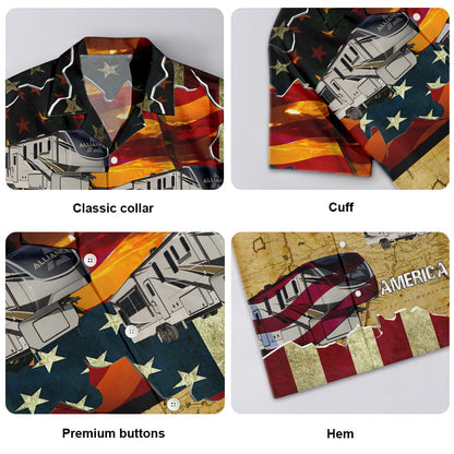 Coche, América, Atardecer, Personalizado - Camisa Hawaiana Unisex Para Hombres y Mujeres